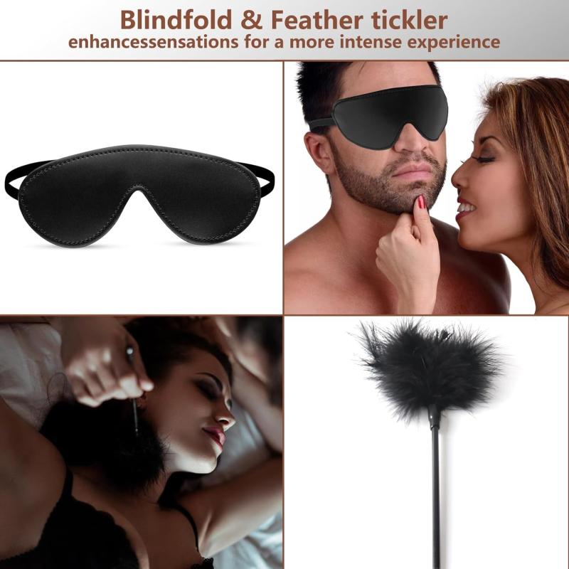 BDSM Bondage Kit for Couples - Bed Restraints Set with Handcuffs, Blindfold & Tickler | Beginner SM Toys